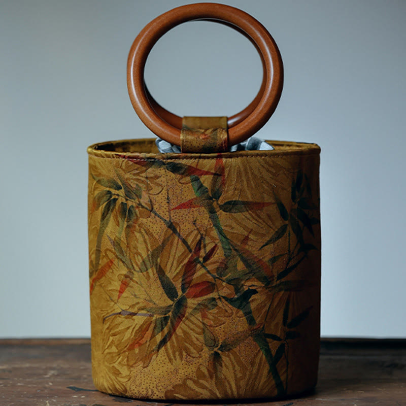 Spiritual Bamboo Leaf Butterfly Wood Handle Handbag