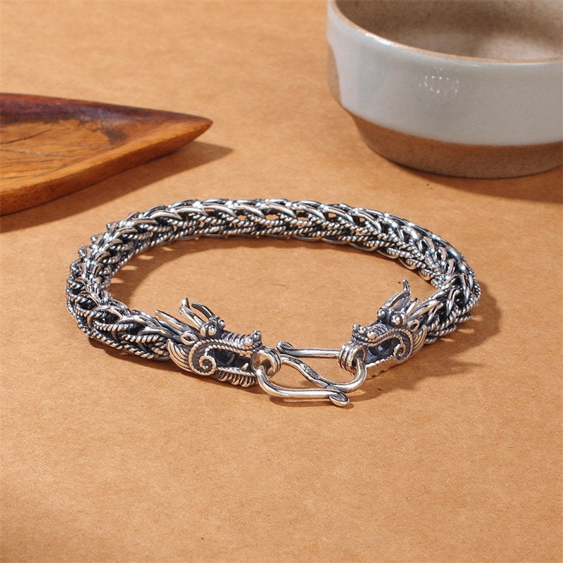 925 Sterling Silver Dragon Bracelet for Success and Strength