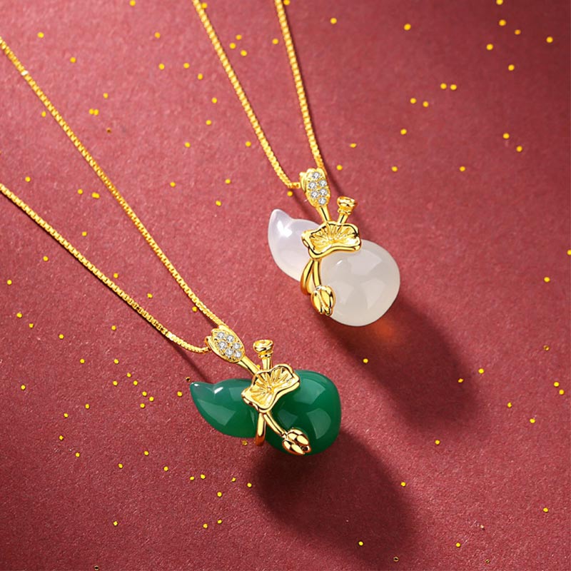 Collier unisexe en jade cyan avec feuille de lotus