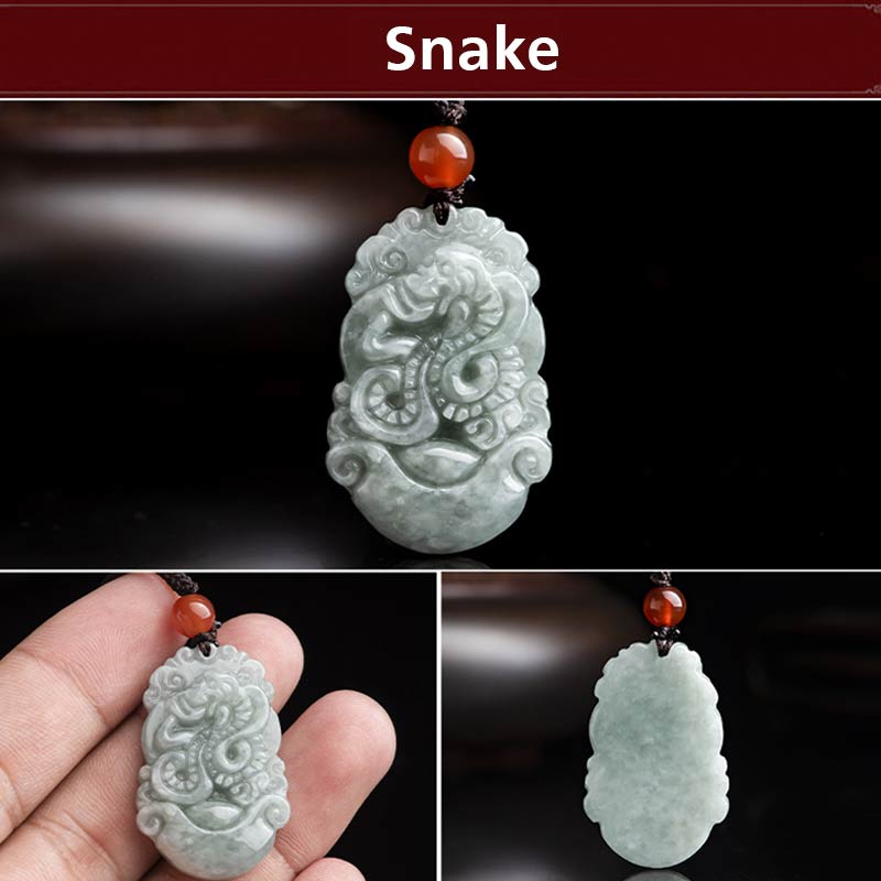 Unisex Jade Chinese Zodiac Success Pendant Necklace