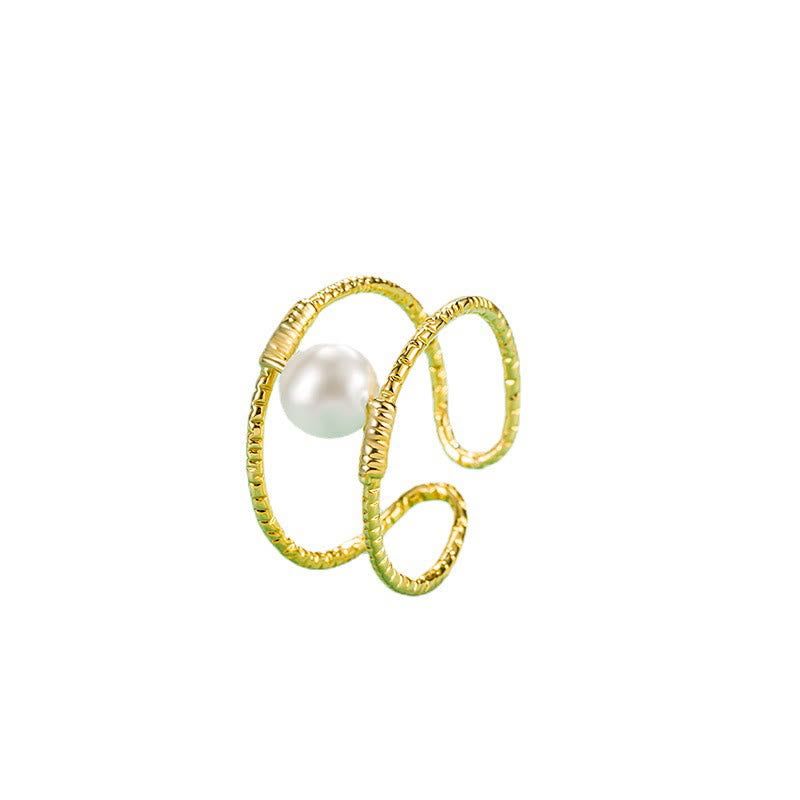 Adjustable Jade and Pearl Bead Double Layer Copper Luck Ring