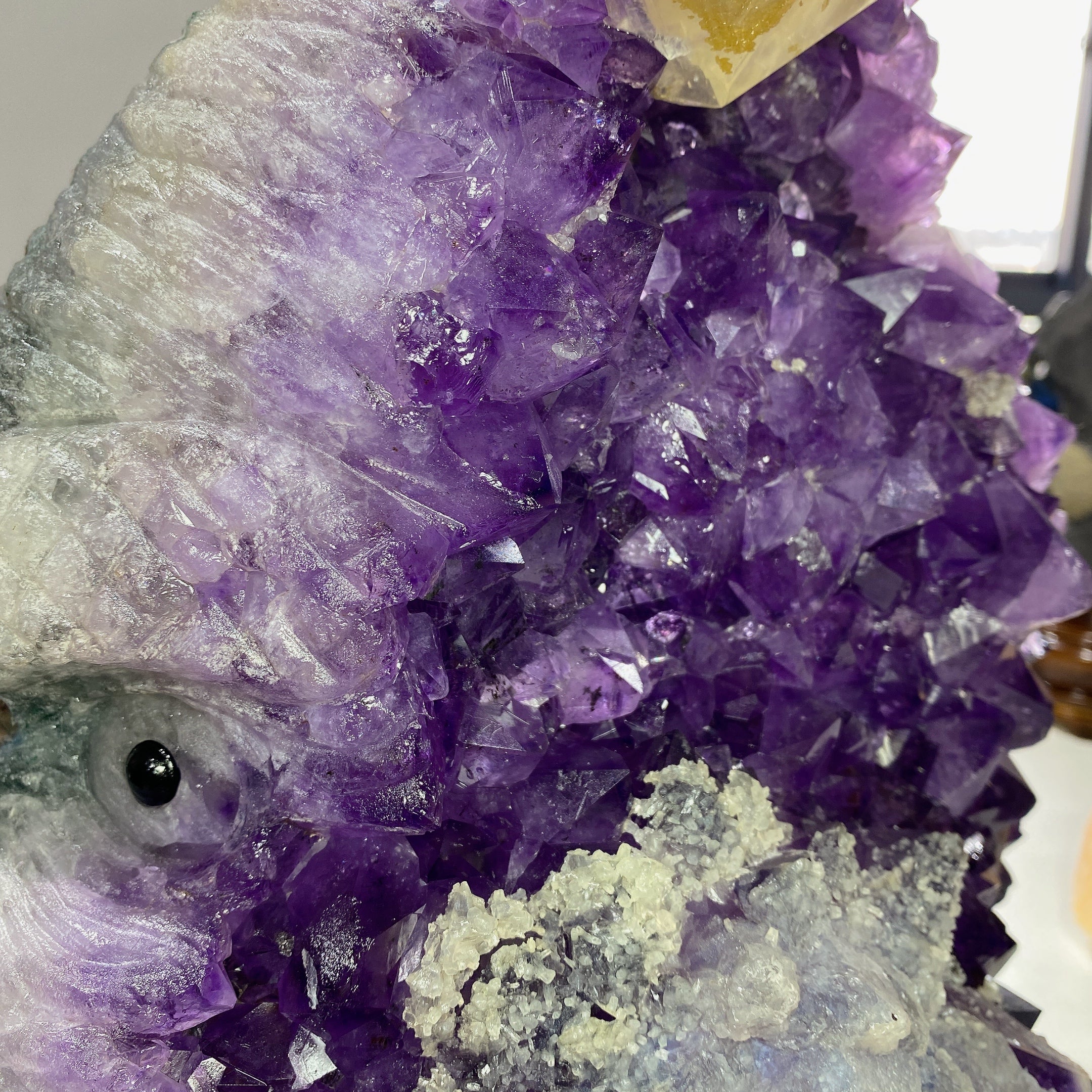 36cm Amethyst Crystal Figurine Kong Kim Carving