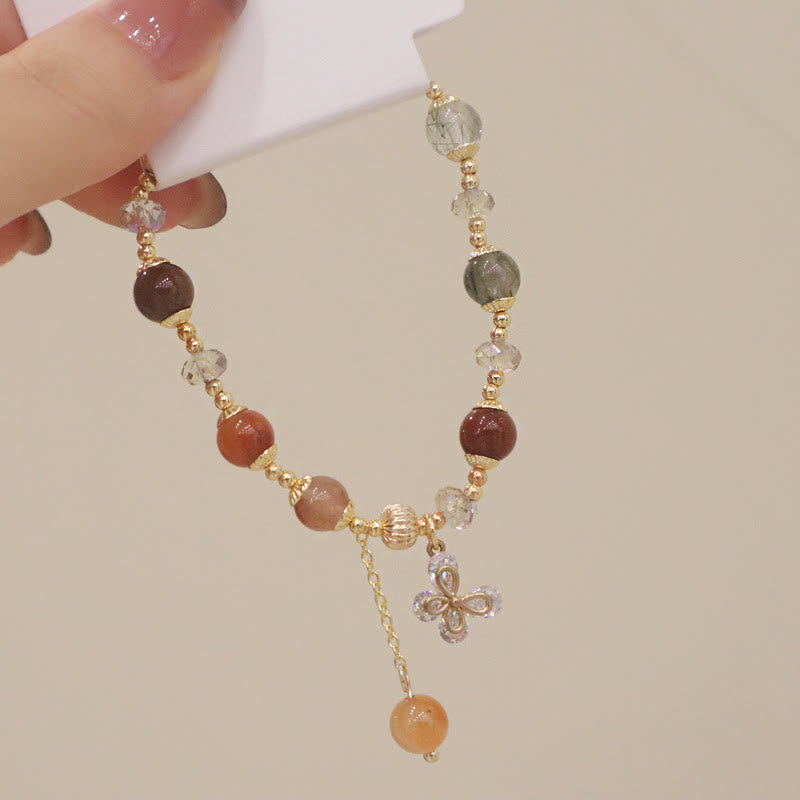 Rutilated Quartz Fu Lu Shou Wealth Butterfly Bracelet
