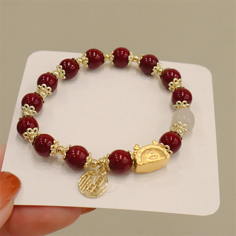 8mm Dragon Luck Bracelet with Red Agate & Multifaceted Stones