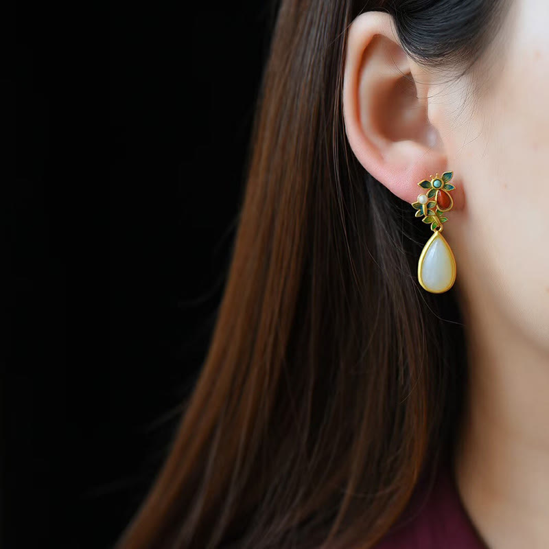 White Jade Butterfly Protection Drop Earrings 3.2cm