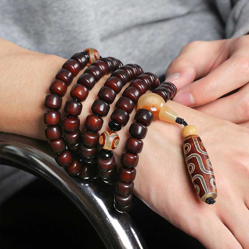 108 Mala Beads Three-eyed Nine-eye Dzi Jade Luck Bracelet