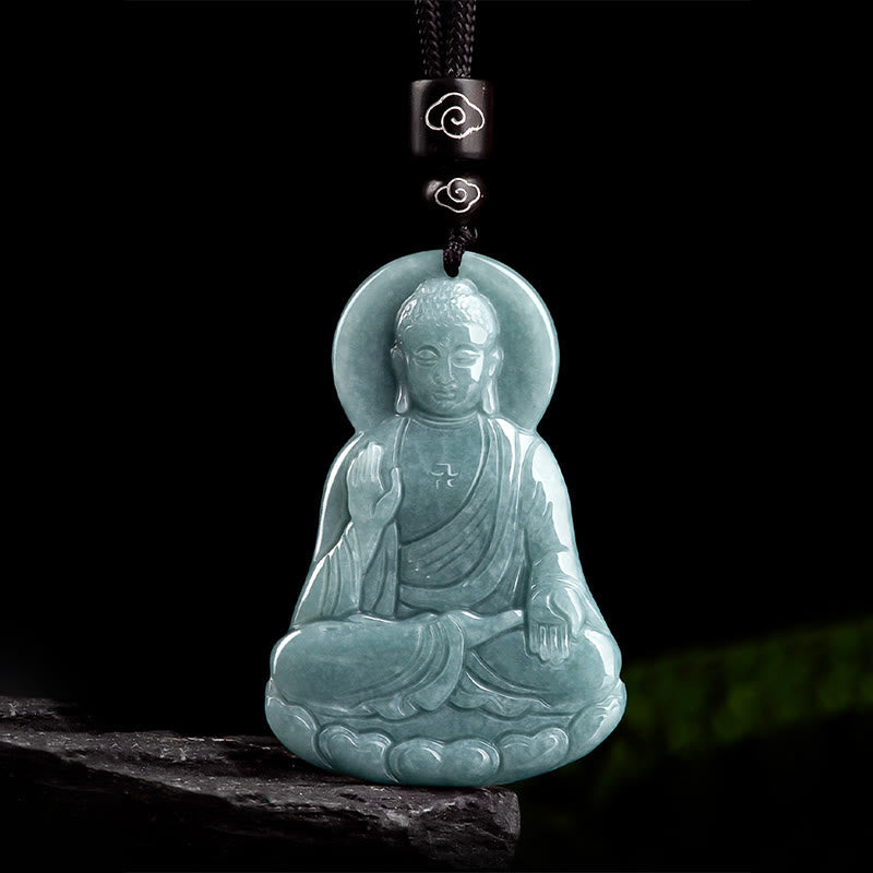 Collier de compassion en jade naturel Amitabha Bouddha, cordon de 65 cm