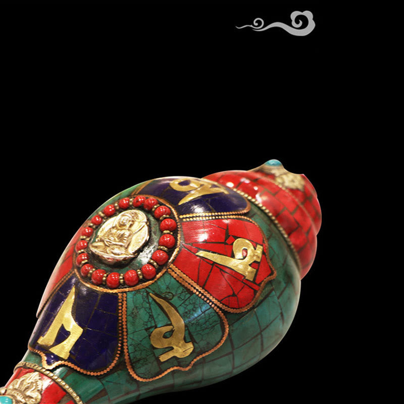 Coquillage tibétain Shankha fait main 23 cm | Décoration Zen