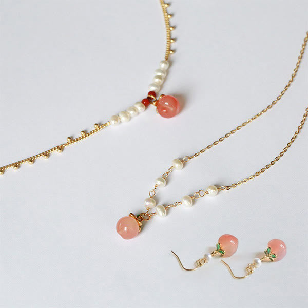 Yanyuan Agate Pearl Jewelry Set Gold-plated Copper 3Pcs Positive Energy