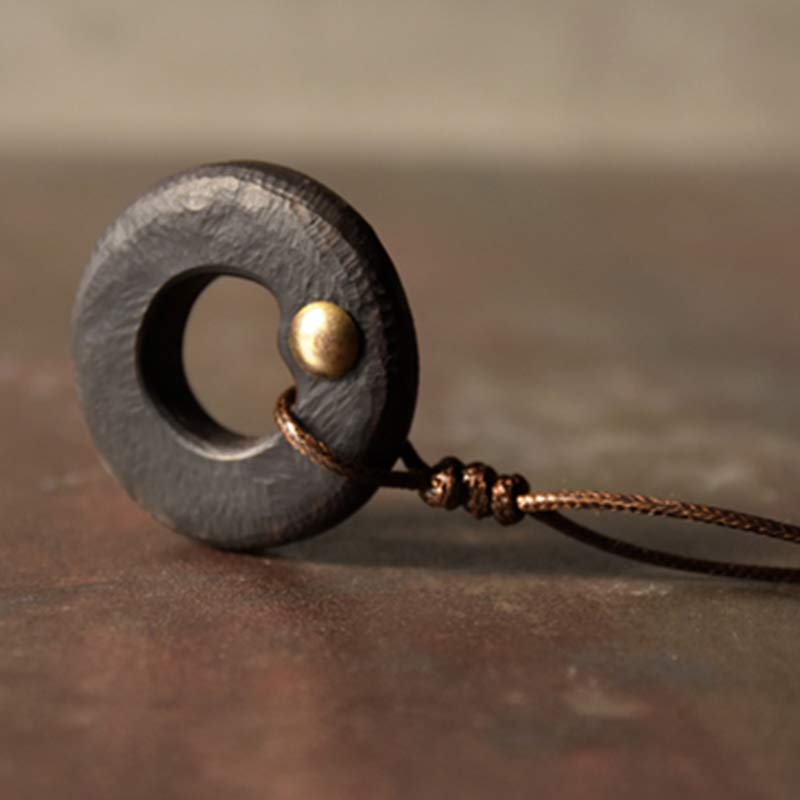 Ebony Wood Zen Circle Necklace | Peace and Calm Pendant