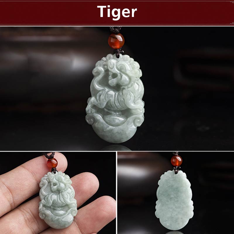 Unisex Jade Chinese Zodiac Success Pendant Necklace