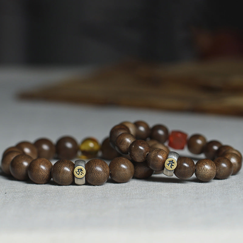 Chinese Zodiac Agate & Agarwood Bracelet 10mm Meditation