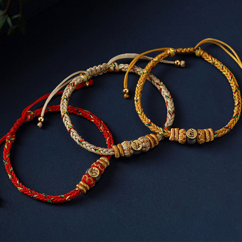 Chinese Zodiac Silver Red String Bracelet 18-28cm