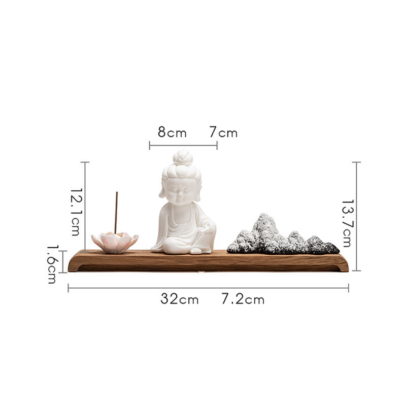 Ceramic Buddha Incense Burner with Lotus & Meditation Designs