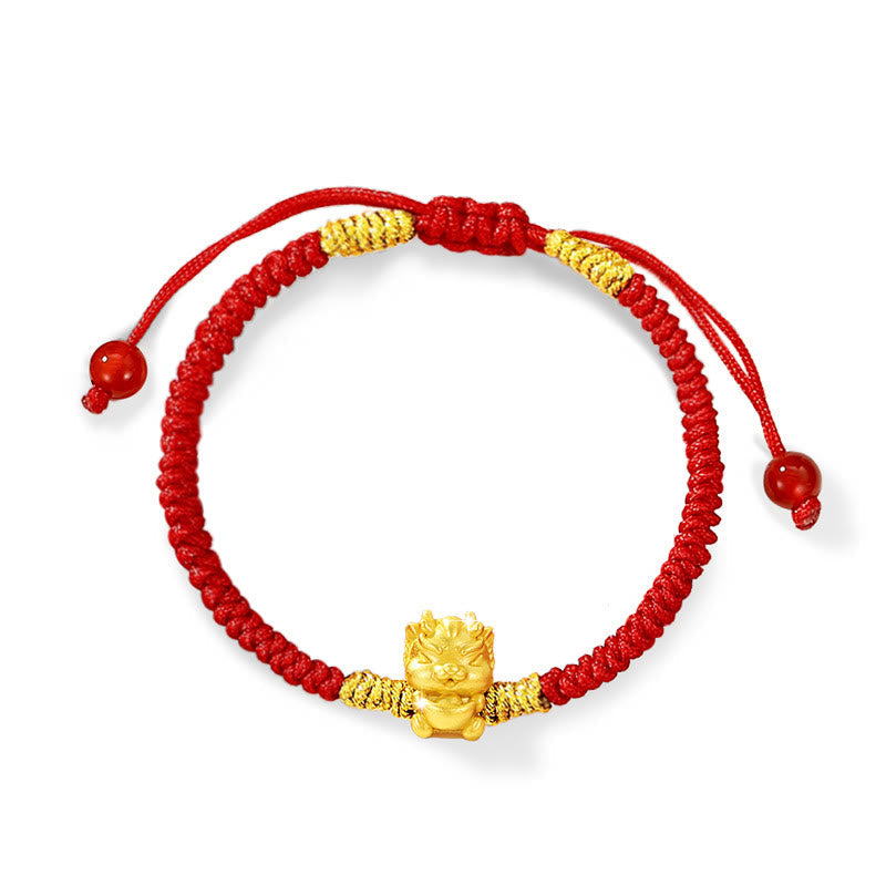 999 Sterling Silver Dragon Bracelet with Red String for Luck & Protection