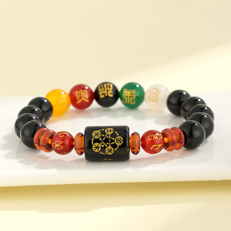Five Elements Black Onyx Agate Bracelet for Wisdom & Wealth