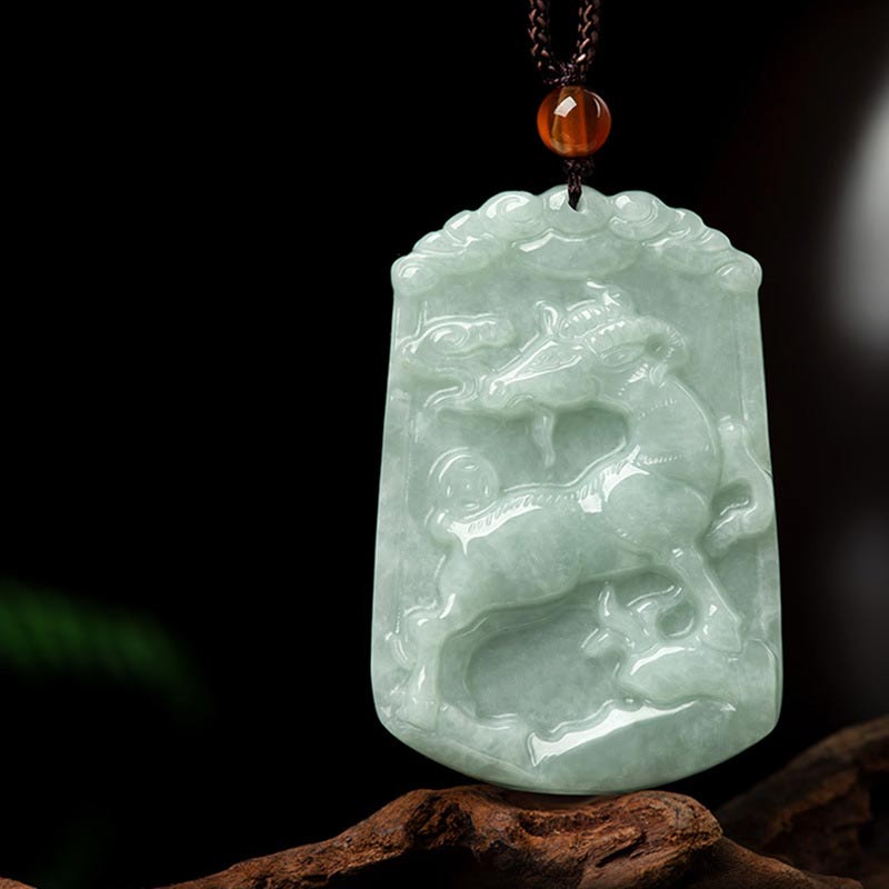 Unisex Jade Necklace with 12 Chinese Zodiac Pendants for Abundance
