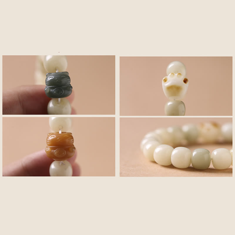 Bodhi Seed Lucky Cat Peace Bracelet for Spiritual Harmony