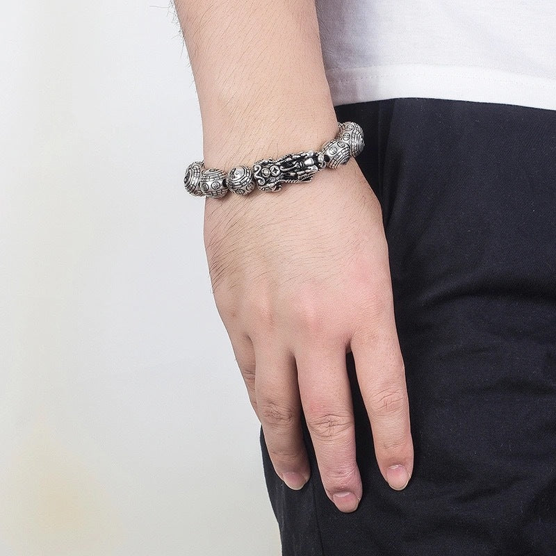 8mm Silver Pixiu Feng Shui Wealth Bracelet for Prosperity
