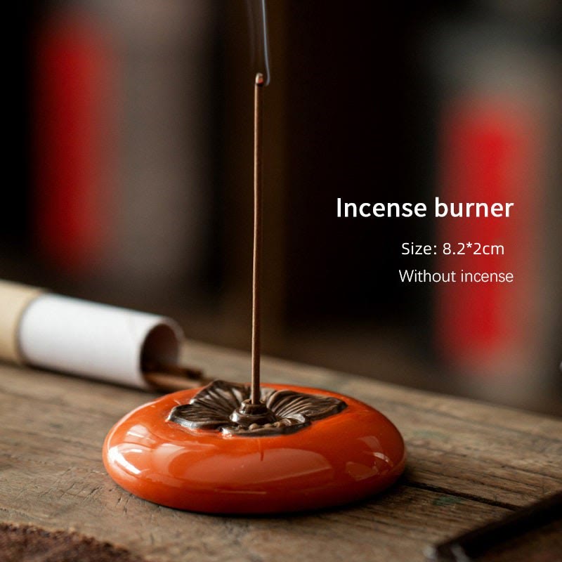 Ceramic Persimmon Incense Burner for Meditation Healing