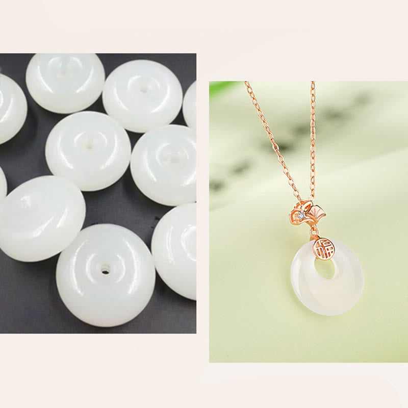 925 Sterling Silver Jade Necklace with Ginkgo Leaf & Butterfly Harmony Pendant