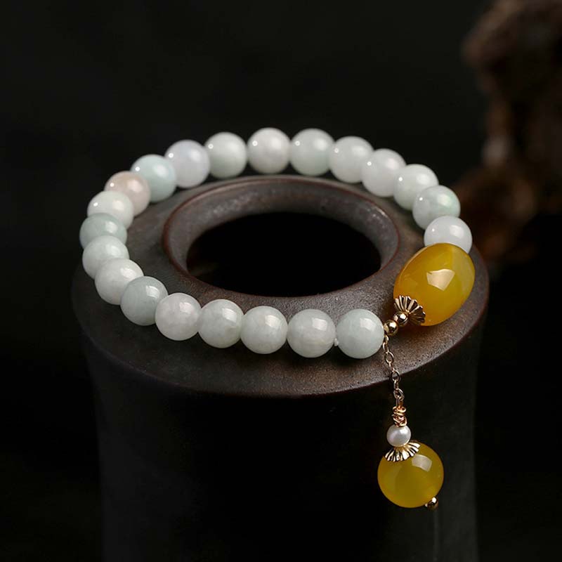 White Jade Protection Bracelet with Agate Beads 7.5mm