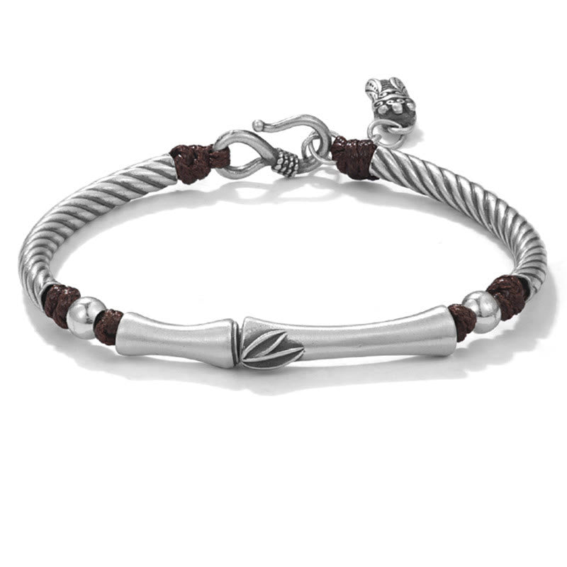 999 Sterling Silver Bamboo Cicada Luck Bracelet for Wealth