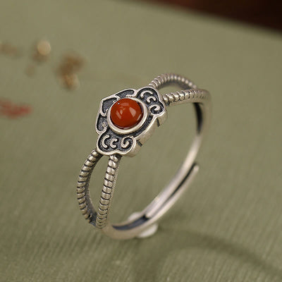 Bague en agate rouge, pensée logique | Argent sterling 925