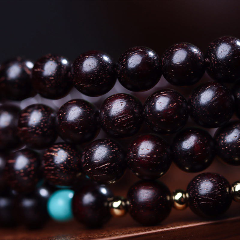 108 Beads Lotus Bracelet | Small Leaf Red Sandalwood Balance