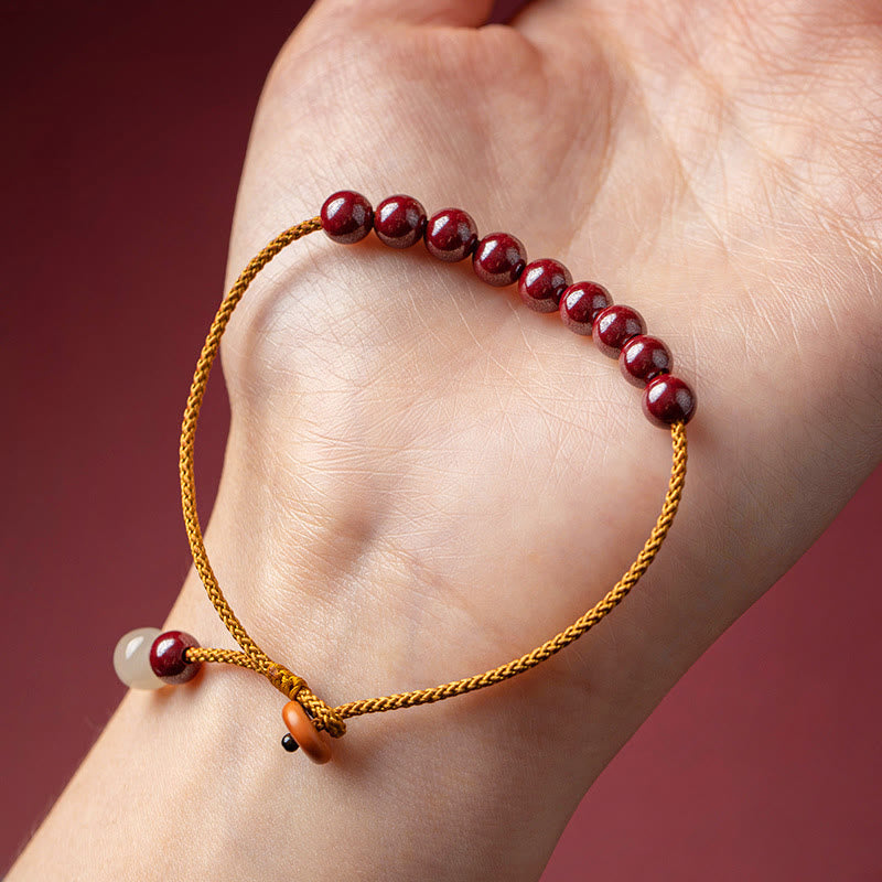 Natural Cinnabar Beaded Blessing Bracelet 14-20cm