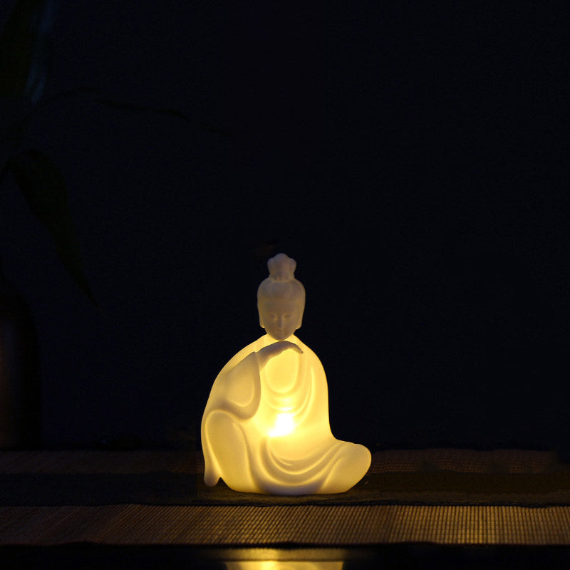 Ceramic Avalokitesvara Buddha Statue LED Blessing 8x11.5cm