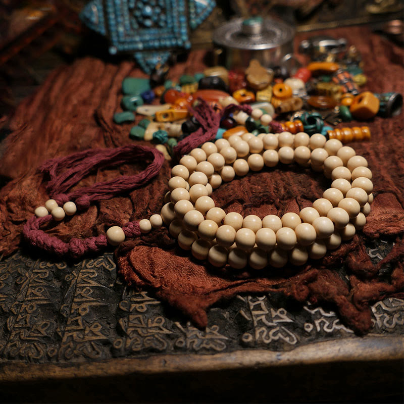 8mm Abelia Biflora Wood 108 Bead Warding Mala Bracelet