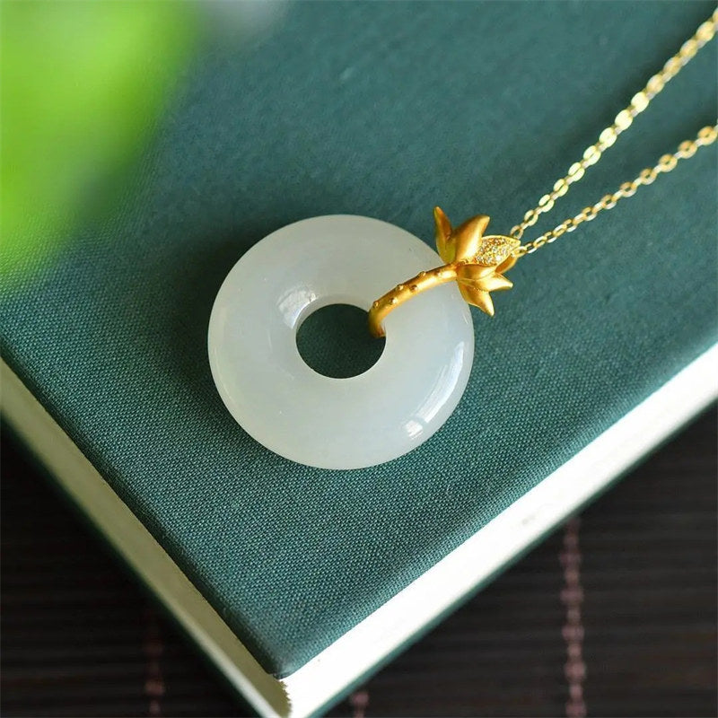 White Jade Lotus Harmony Necklace 40cm Pendant