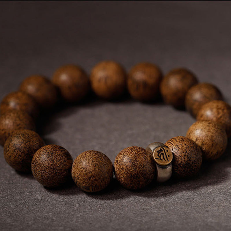 Bracelet de paix en bois d'agar naturel avec perles de 12 mm et symbole du zodiaque chinois