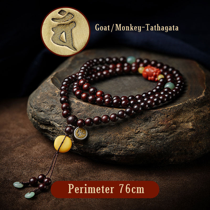 Chinese Zodiac 108 Mala Bracelet Red Agate & Sandalwood
