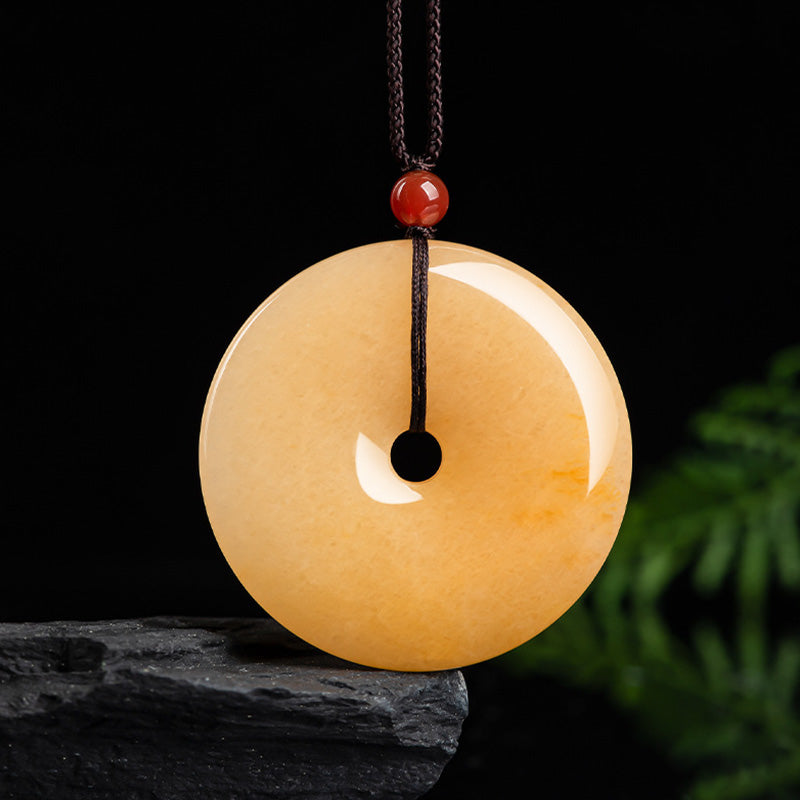 Golden Silk Jade Peace Buckle Pendant Necklace | Unisex