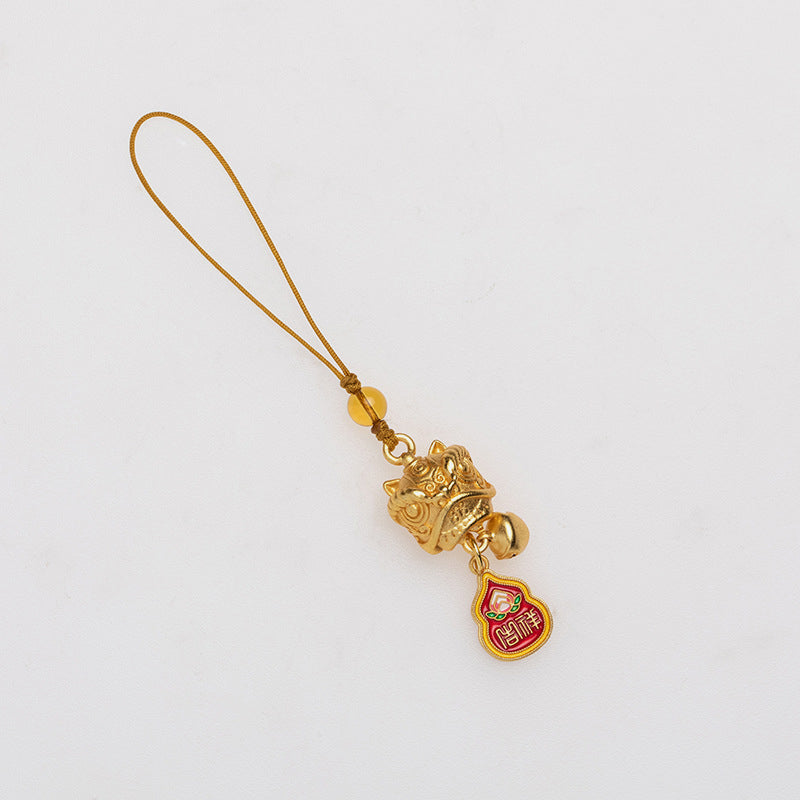 Copper Dancing Lion Phone Hanging Decoration for Wealth & Peace