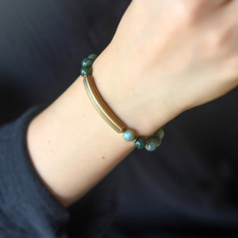 Unisex Obsidian Peace Bracelet with Red Jasper & Moss Agate