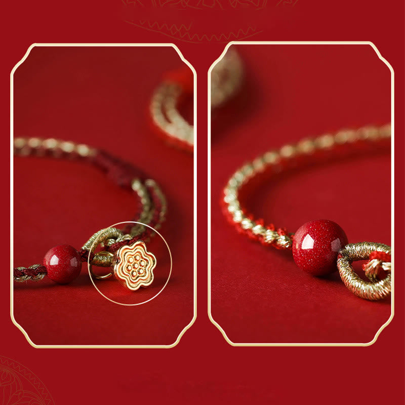 Cinnabar Bracelet with Lotus Silver Blessing Braid 6mm