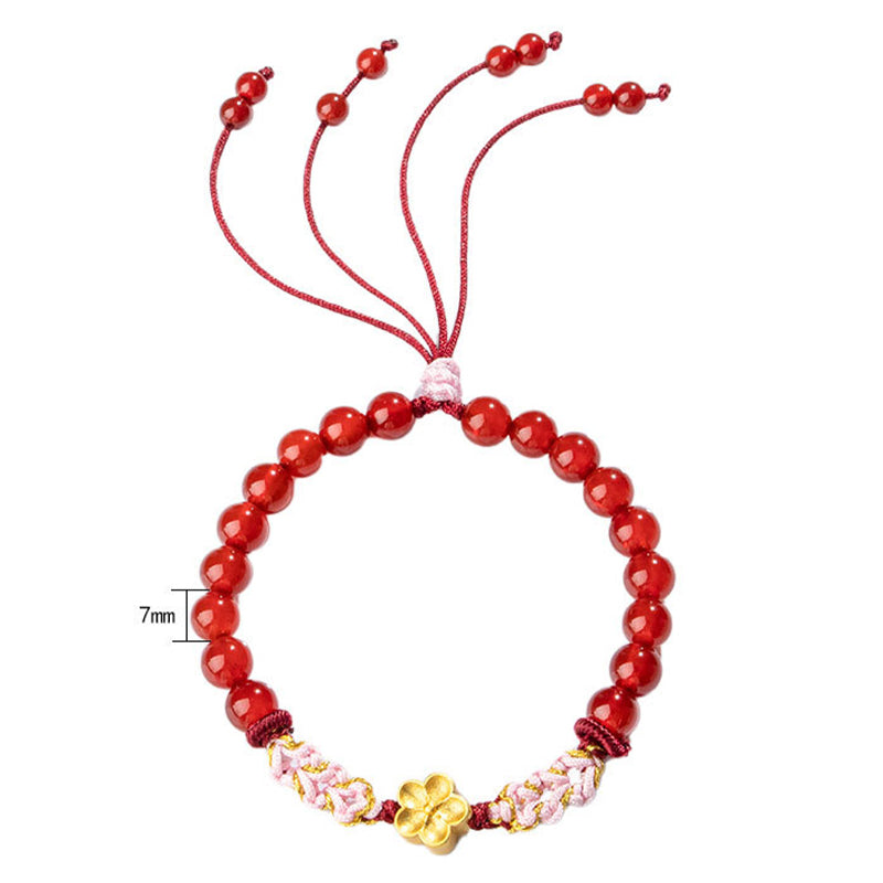 Red Agate Pink Crystal 7mm Sterling Silver Agate Bracelet