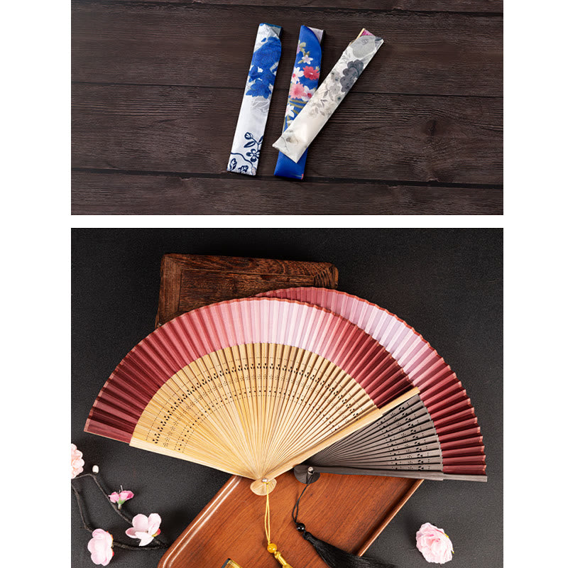 Handheld Gradient Bamboo Folding Fan for Spiritual Decor