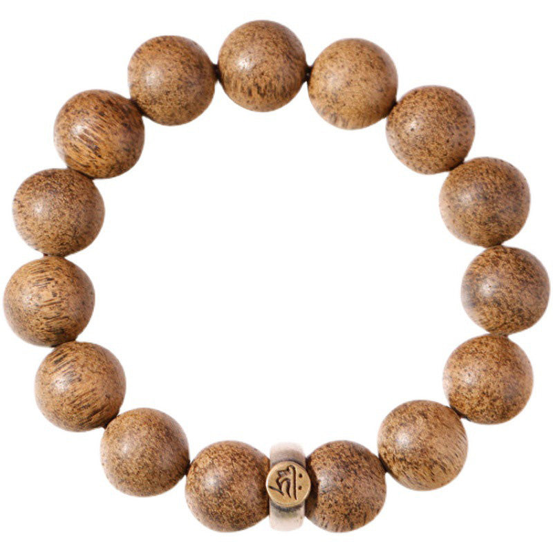 Bracelet de paix en bois d'agar naturel avec perles de 12 mm et symbole du zodiaque chinois