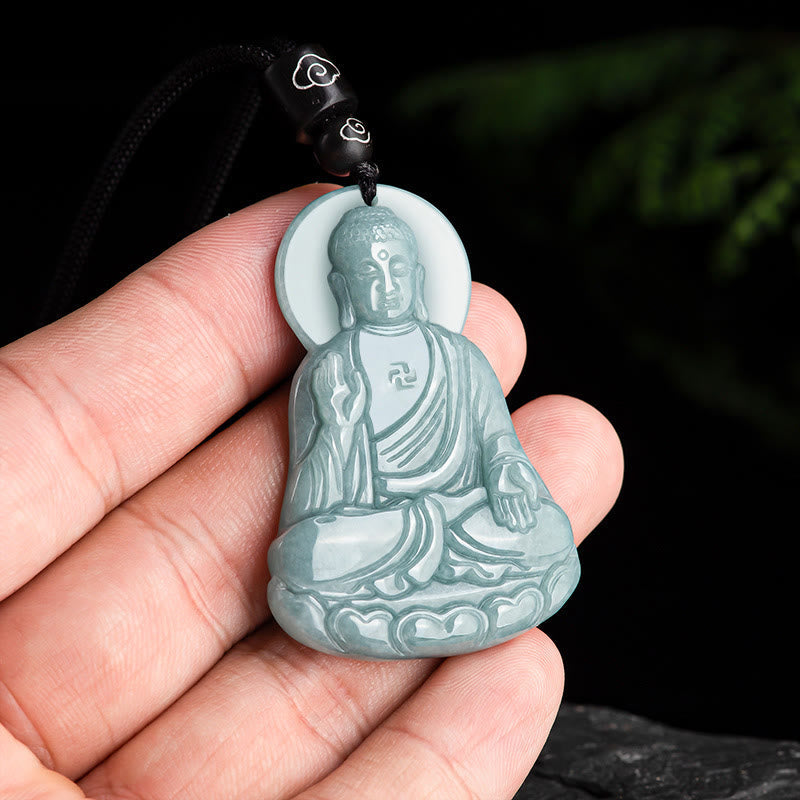 Collier de compassion en jade naturel Amitabha Bouddha, cordon de 65 cm