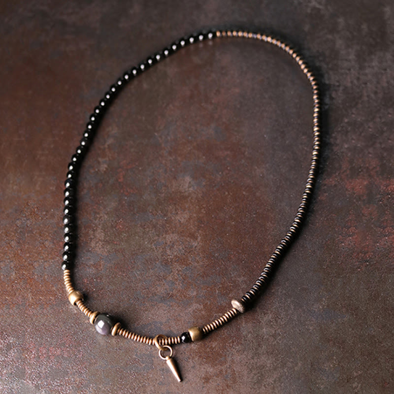 Rainbow Obsidian Ebony Wood Triple Wrap Healing Bracelet