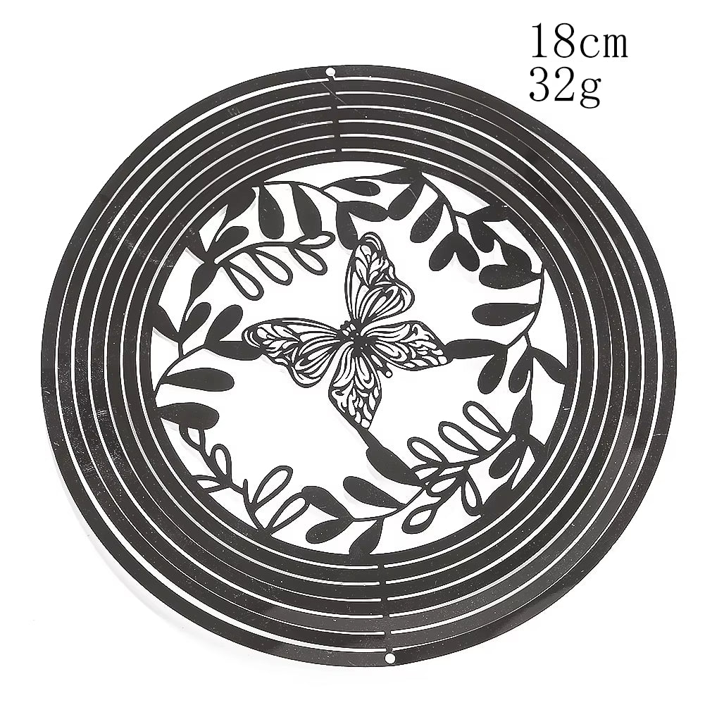 Circular decorative plate featuring butterfly and leaf pattern for outdoor decor