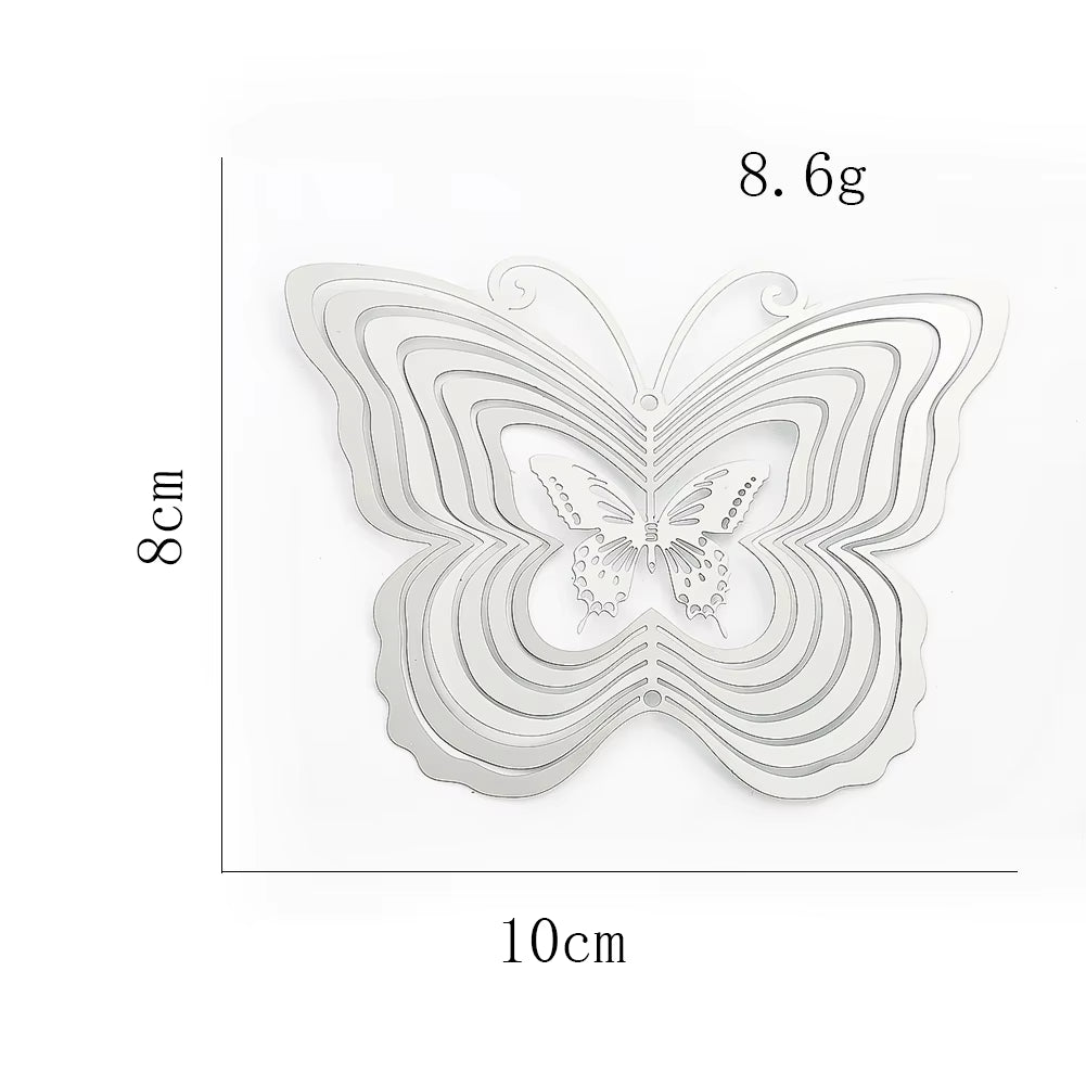 Layered metallic butterfly design with concentric outlines on 3D Butterfly Metal Kinetic Wind Spinner Suncatcher