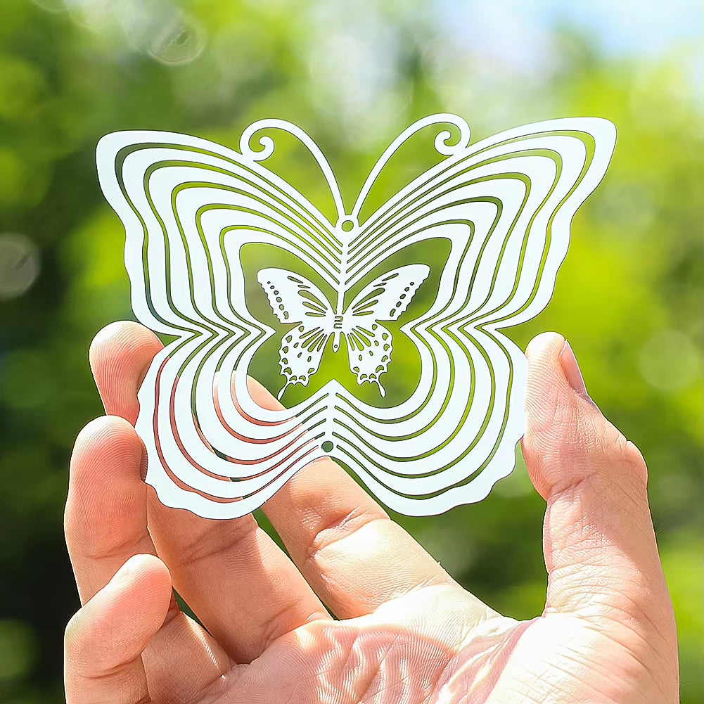 White layered butterfly design with concentric outlines on 3D Butterfly Metal Wind Spinner