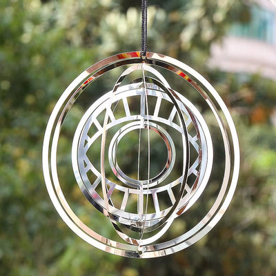 Metallic kinetic wind spinner with concentric rings in 3D Metal Turkish Eye design