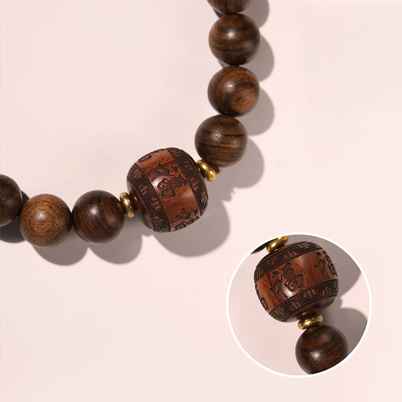 Bracelet spirituel en bois de rose avec le symbole Fu | Chaleur et chance