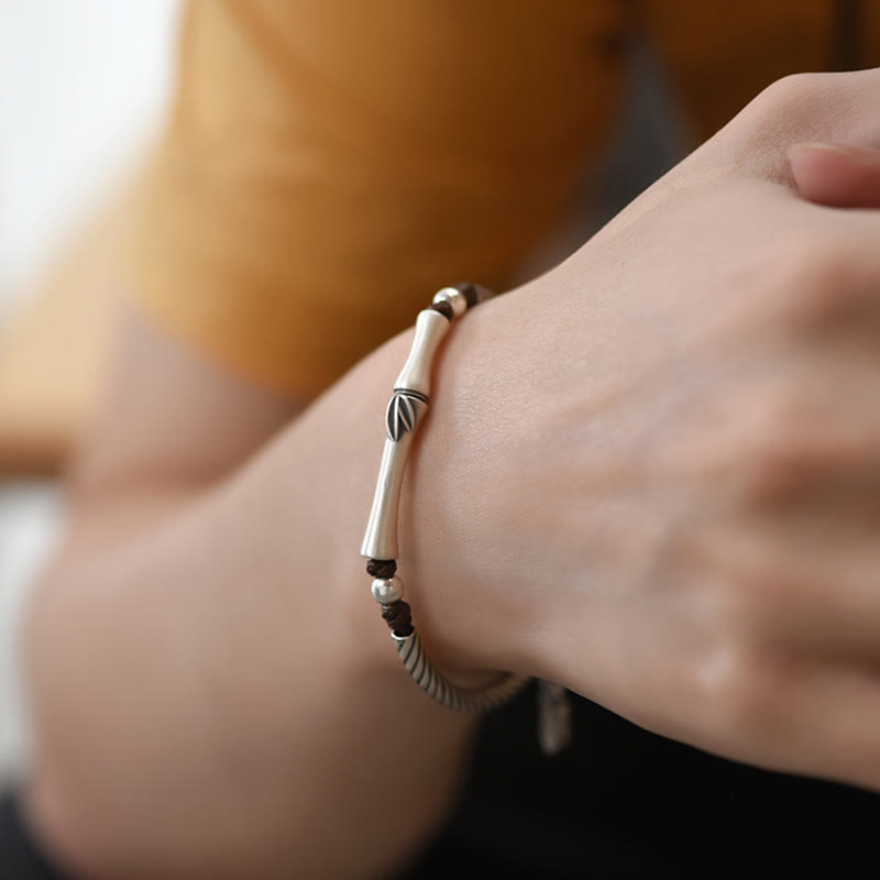 999 Sterling Silver Bamboo Cicada Luck Bracelet for Wealth